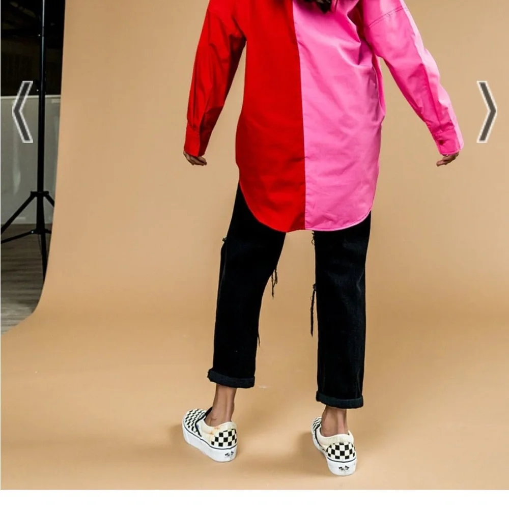 Dressed in LALA Bold Red and Pink Button Down Shirt - Picture 2 of 5